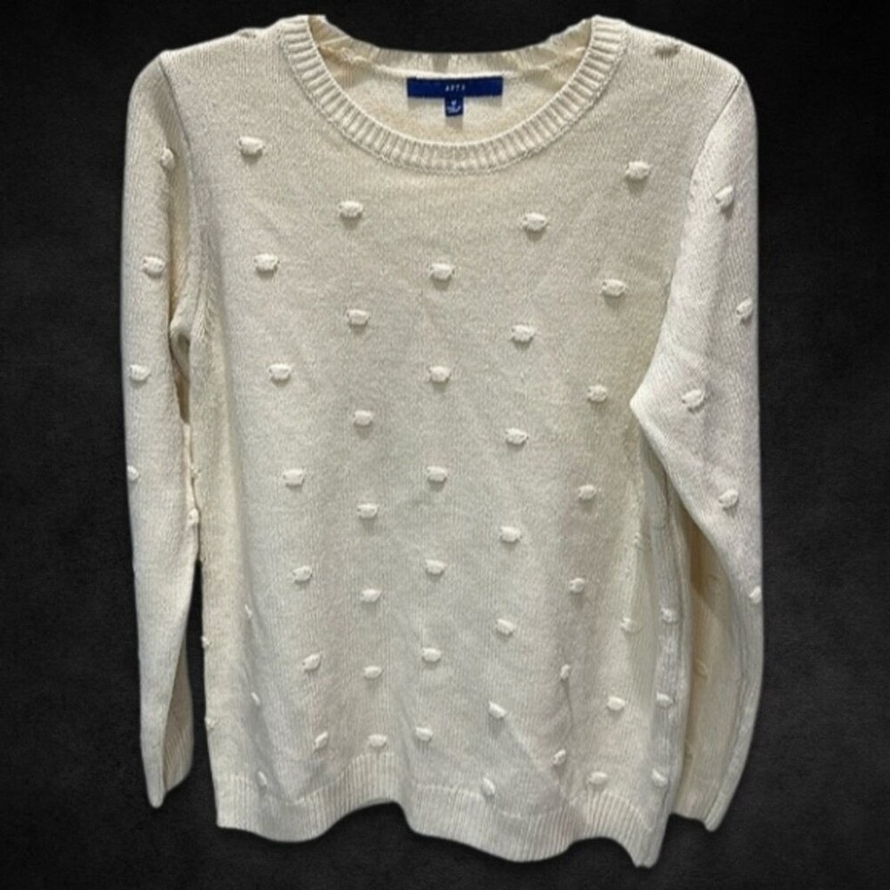 Apt.‎ 9 Women's Cream Textured Dot Knit Long Sleeve Crew Neck Sweater